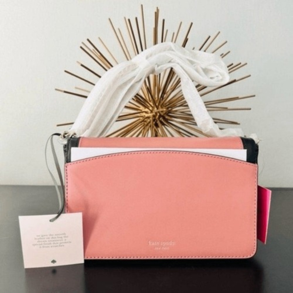 Kate Spade Gentle Panda Crossbody‎ Leather Wallet Bag, Pink/Black, NWT - Picture 9 of 16